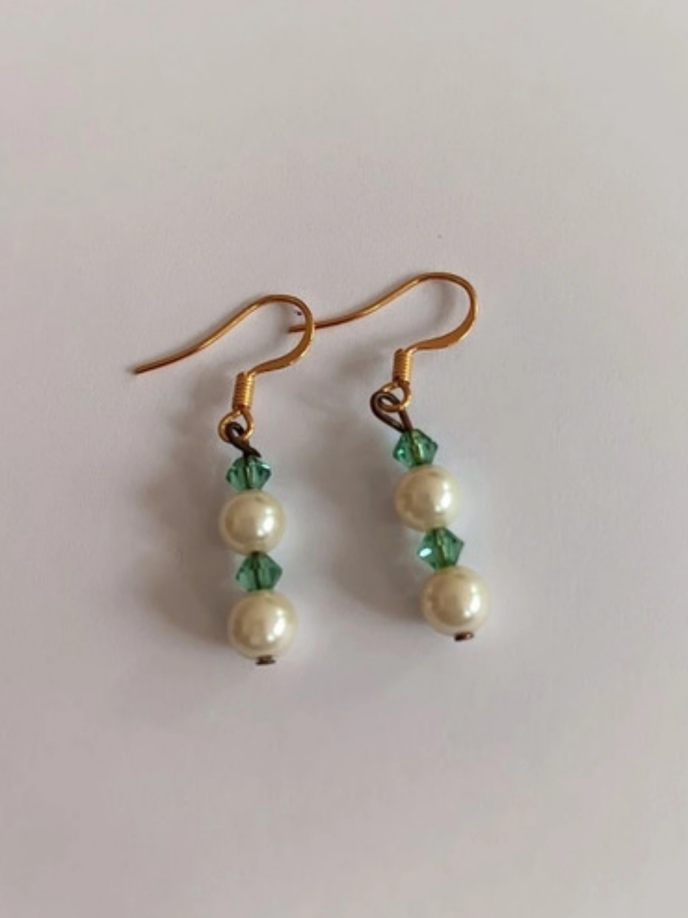 Green & White Beaded Drop Earrings